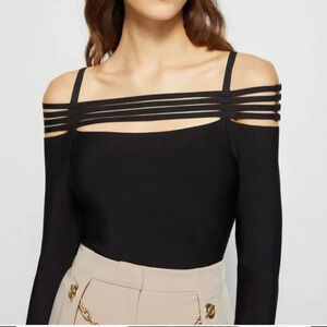 Jonathan Simkhai Sarah Cold Shoulder Black Strappy Long Sleeve Top XS